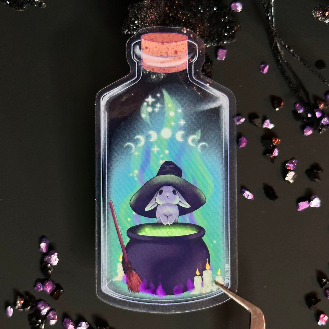 Witches Brew Bunny Clear Vinyl Sticker