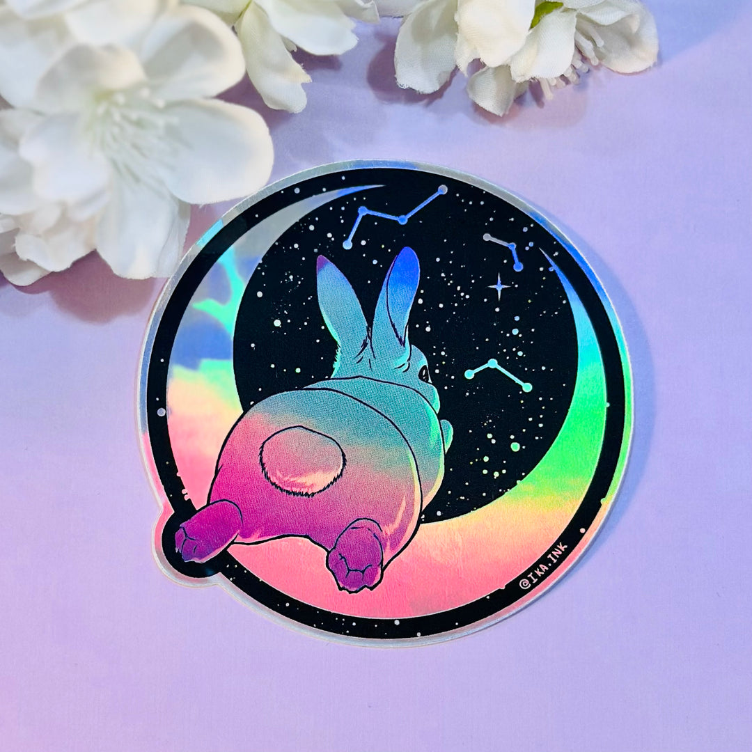 Bunny Butt Moon Holographic Vinyl Sticker