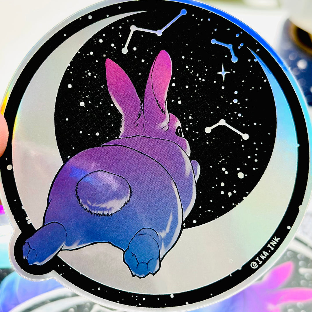 Bunny Butt Moon Holographic Vinyl Sticker