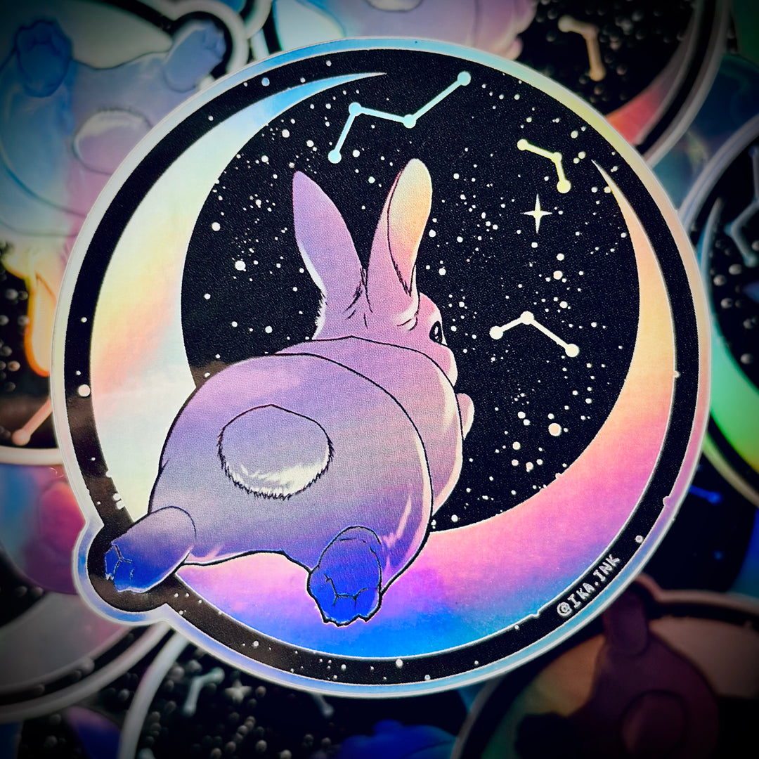 Bunny Butt Moon Holographic Vinyl Sticker