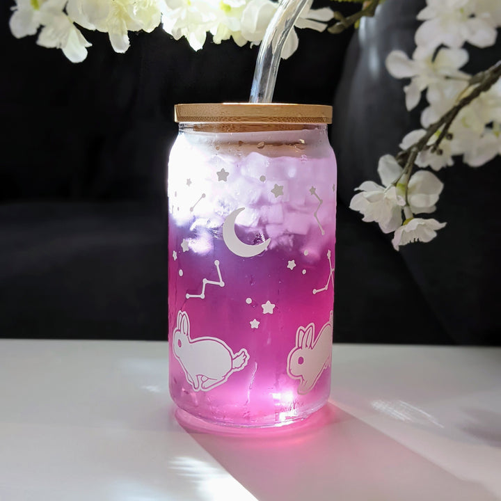 Stellar Constellation Bunny Glass with Lid and Straw