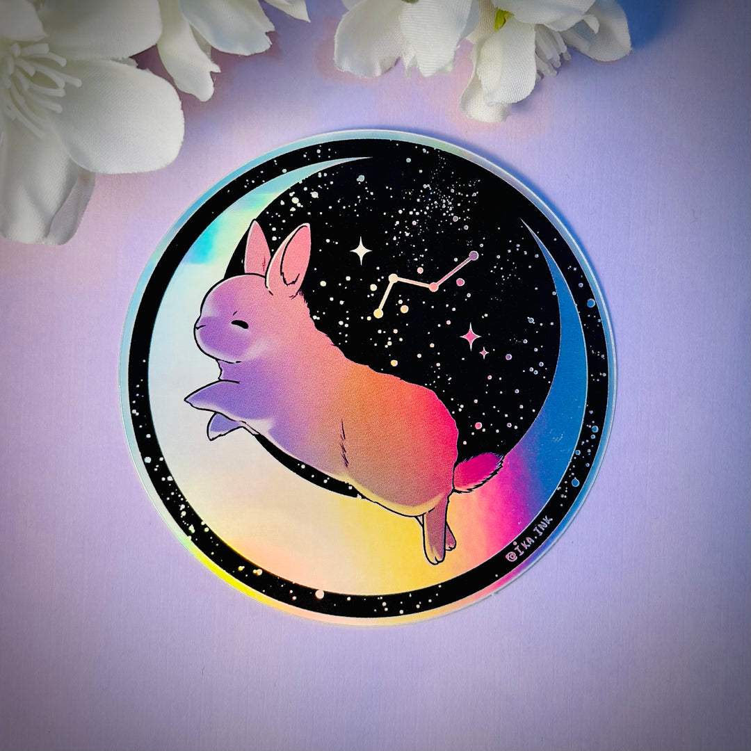 Dancing Moon Bunny Holographic Vinyl Sticker