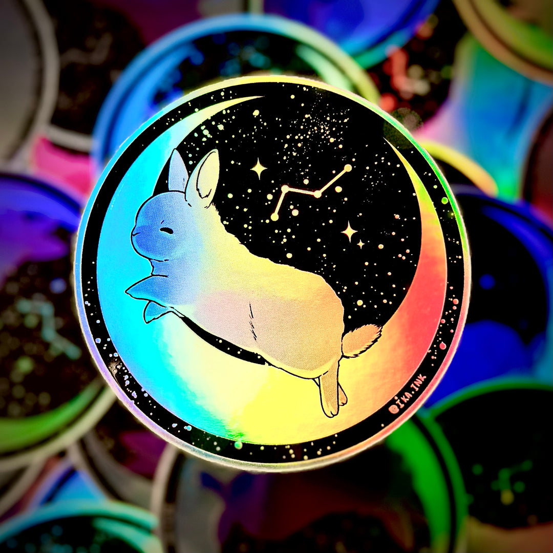 Dancing Moon Bunny Holographic Vinyl Sticker