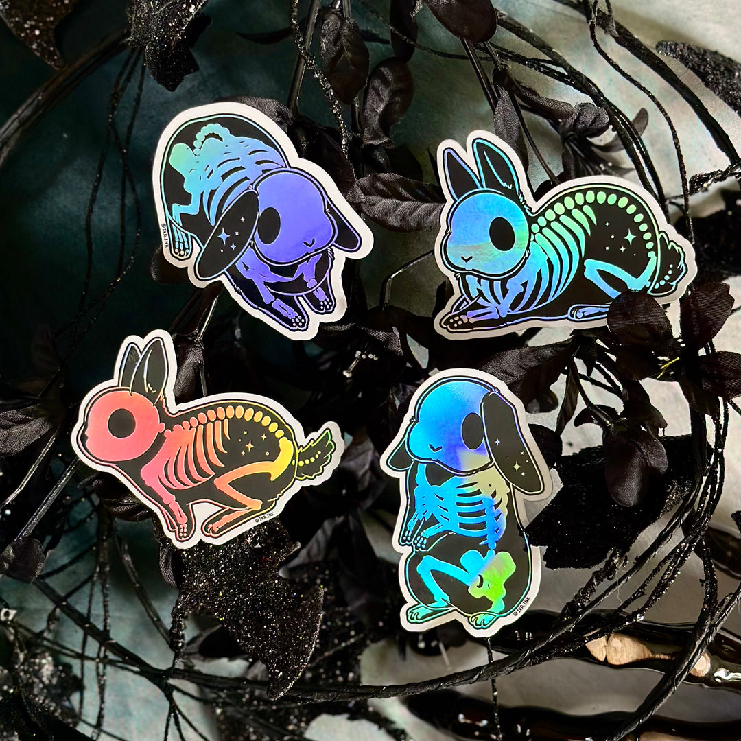 Skelebun Rabbits Holographic Vinyl Sticker Set
